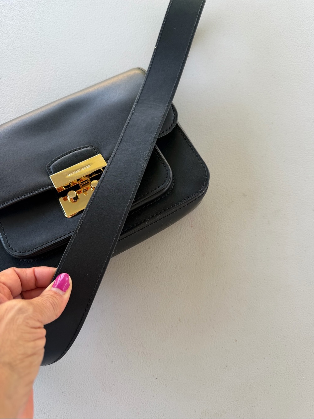 MICHAEL Michael Kors Black Leather Crossbody with Gold-Tone Lock